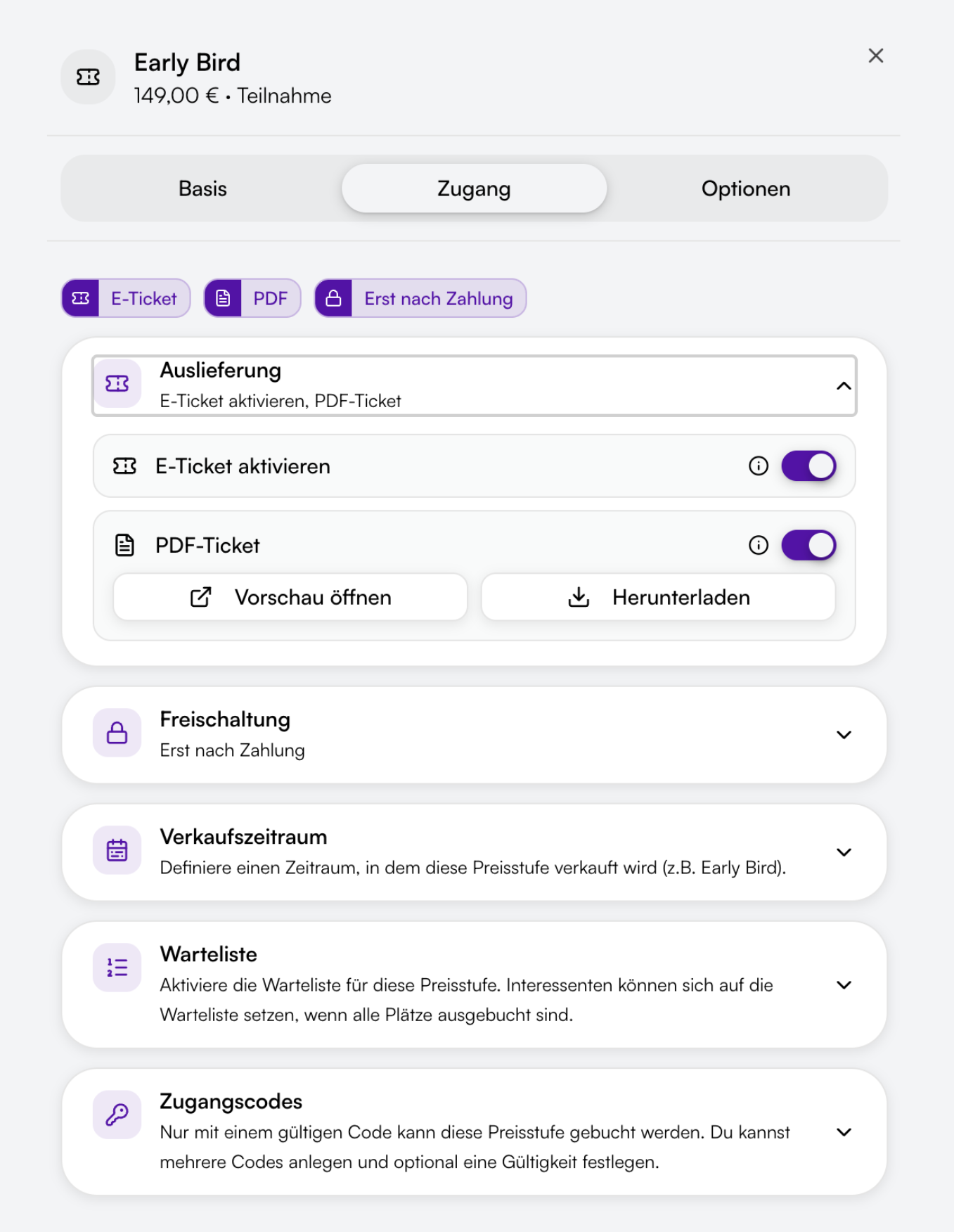 Tickets pro Preisstufe konfigurieren