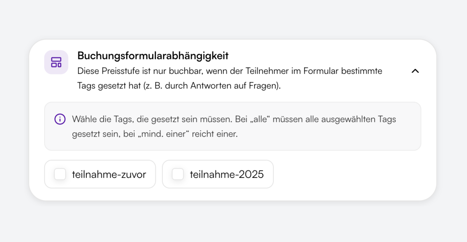 Tickets & Preisstufen bedingt anzeigen
