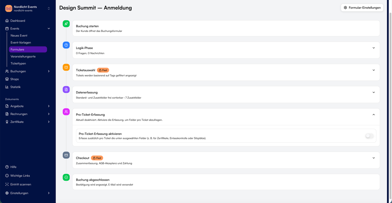 Timeline-Editor für den Buchungsflow